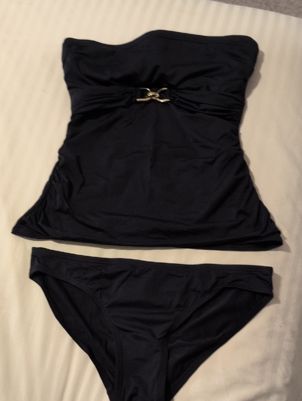 MICHAEL Michael Kors Black Swim Tankini with Gold Logo Trim